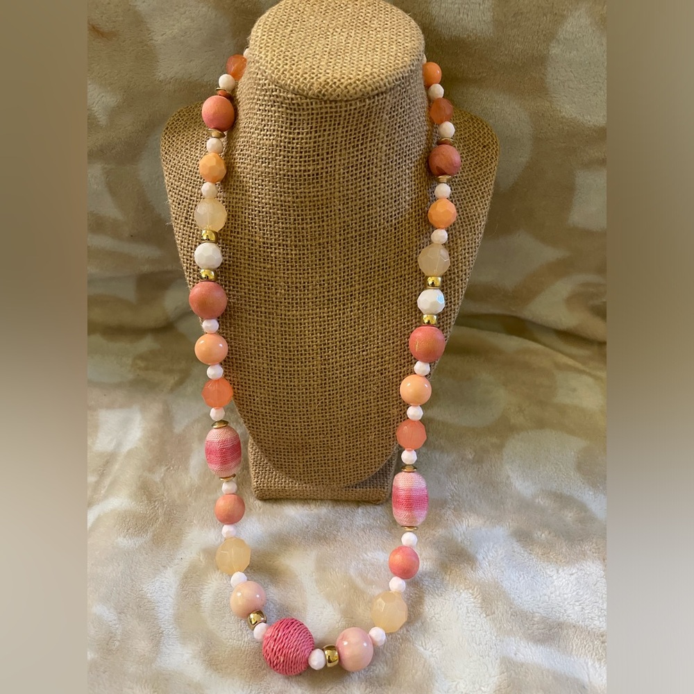 Long textured with agate and thread round beads on this 28” with a 3 “ necklace
